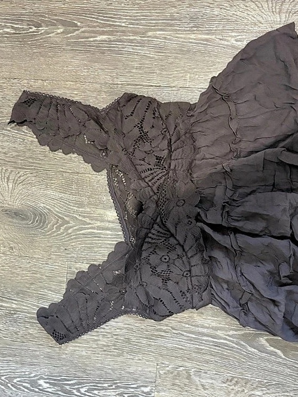 Intimately Free People Ruffled Lace Mini Dress in Brown Size Medium